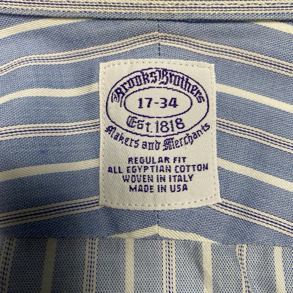 Brooks Brothers Makers Merchants 17 34 Mens Blue White Stripe French Cuff USA - Picture 9 of 12